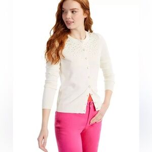 Debbie Morgan Silver Jeweled Cardigan Sweater Ivory Dressy Women Soft, Stretchy